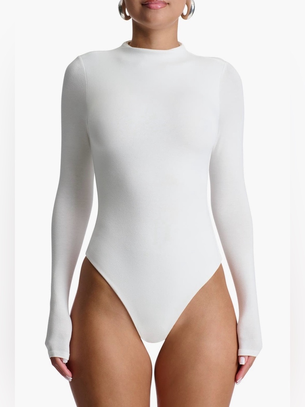 Naked Wardrobe NW Mockneck White Long-Sleeve Bodysuit